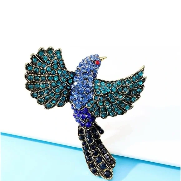 Retro Rhinestone Hummingbird Brooch - Picture 4 of 6